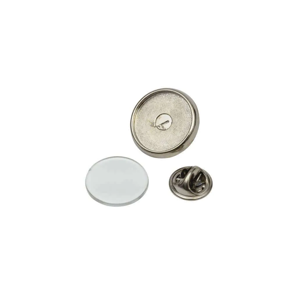 17mm Round Butterfly Pin Back Silver Metal Blank Badge - Pack of 50