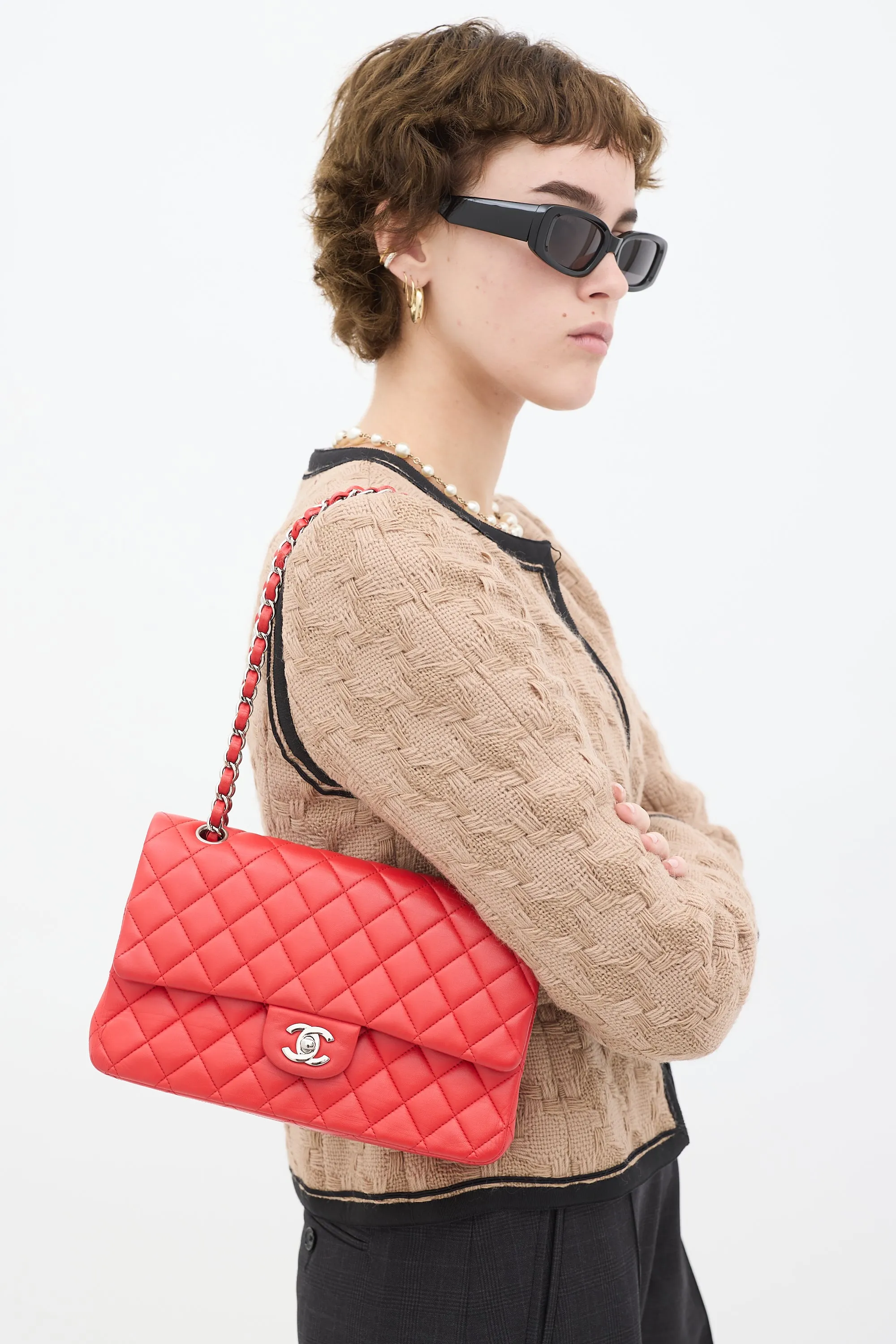 2016 Red Leather Medium Double Flap Bag