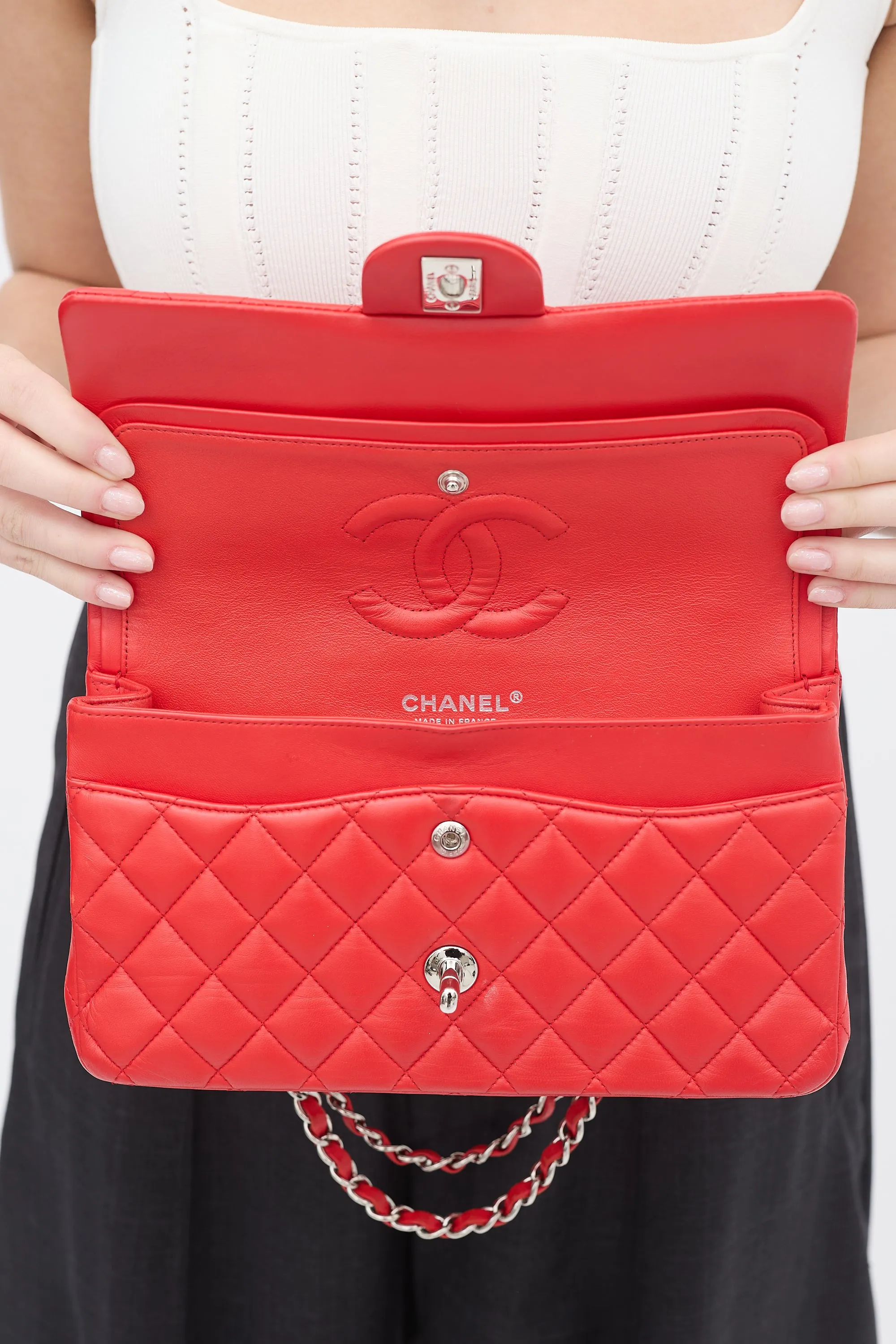 2016 Red Leather Medium Double Flap Bag