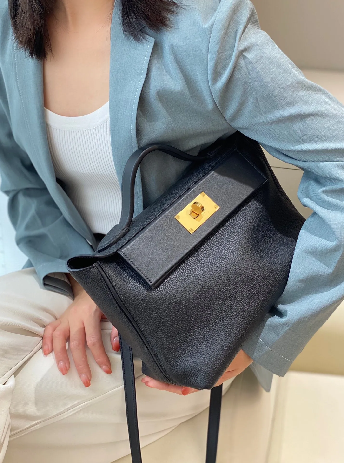 2024 29cm KELLY handmade handbag shoulder bag QWE1128 black