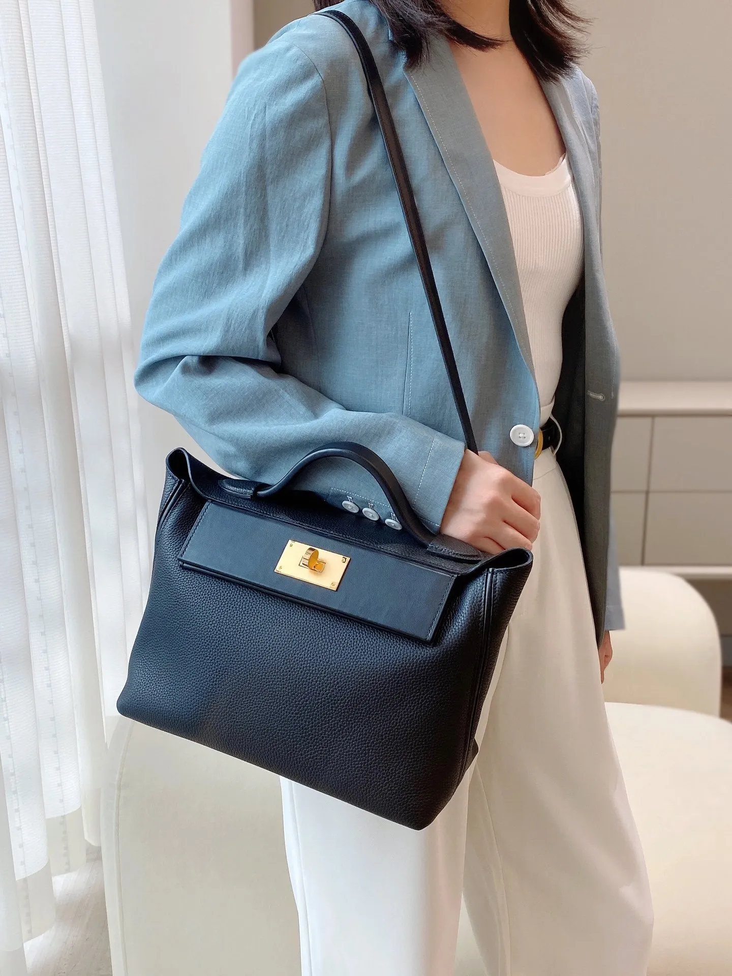 2024 29cm KELLY handmade handbag shoulder bag QWE1128 black