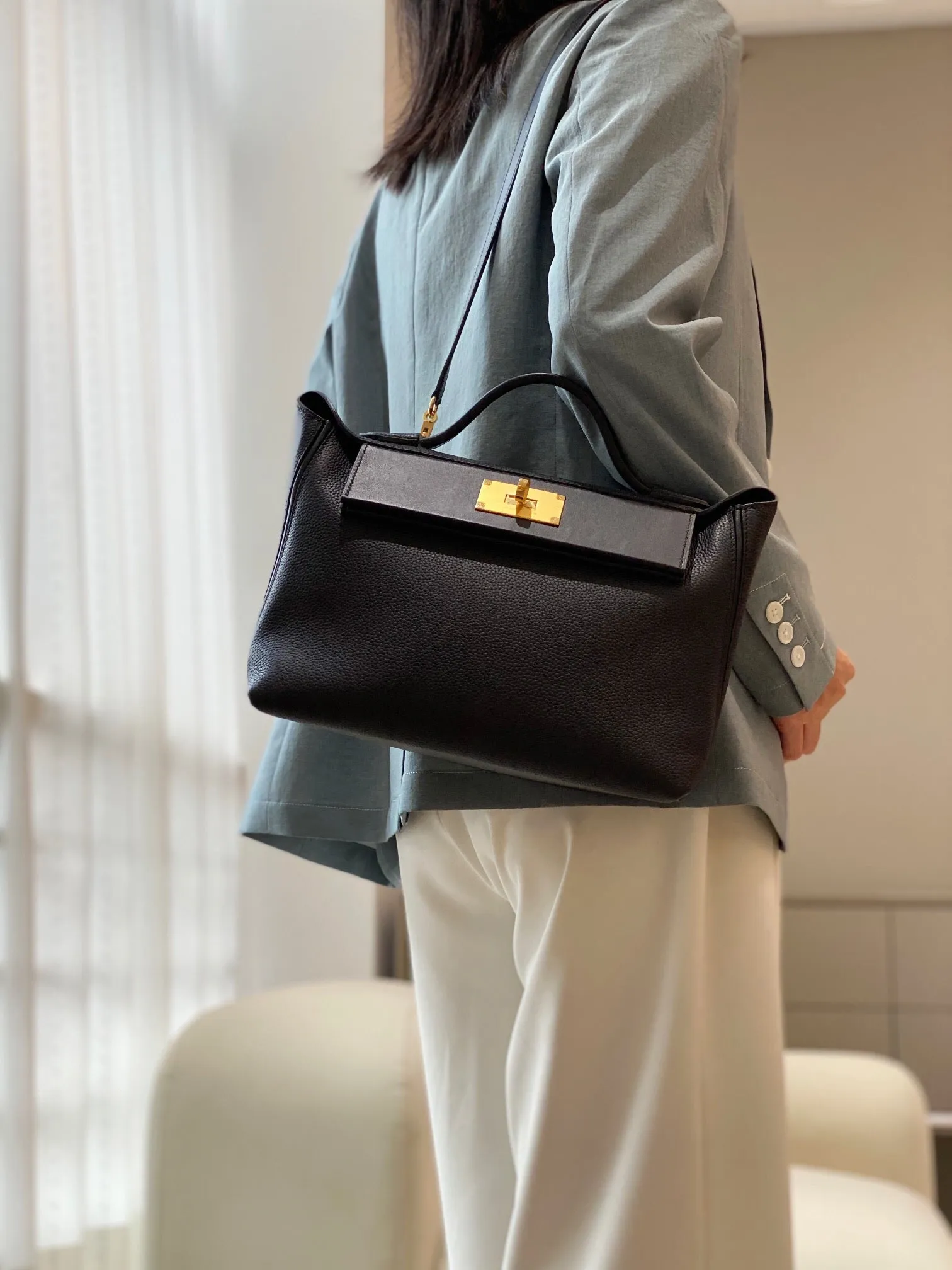 2024 29cm KELLY handmade handbag shoulder bag QWE1128 black