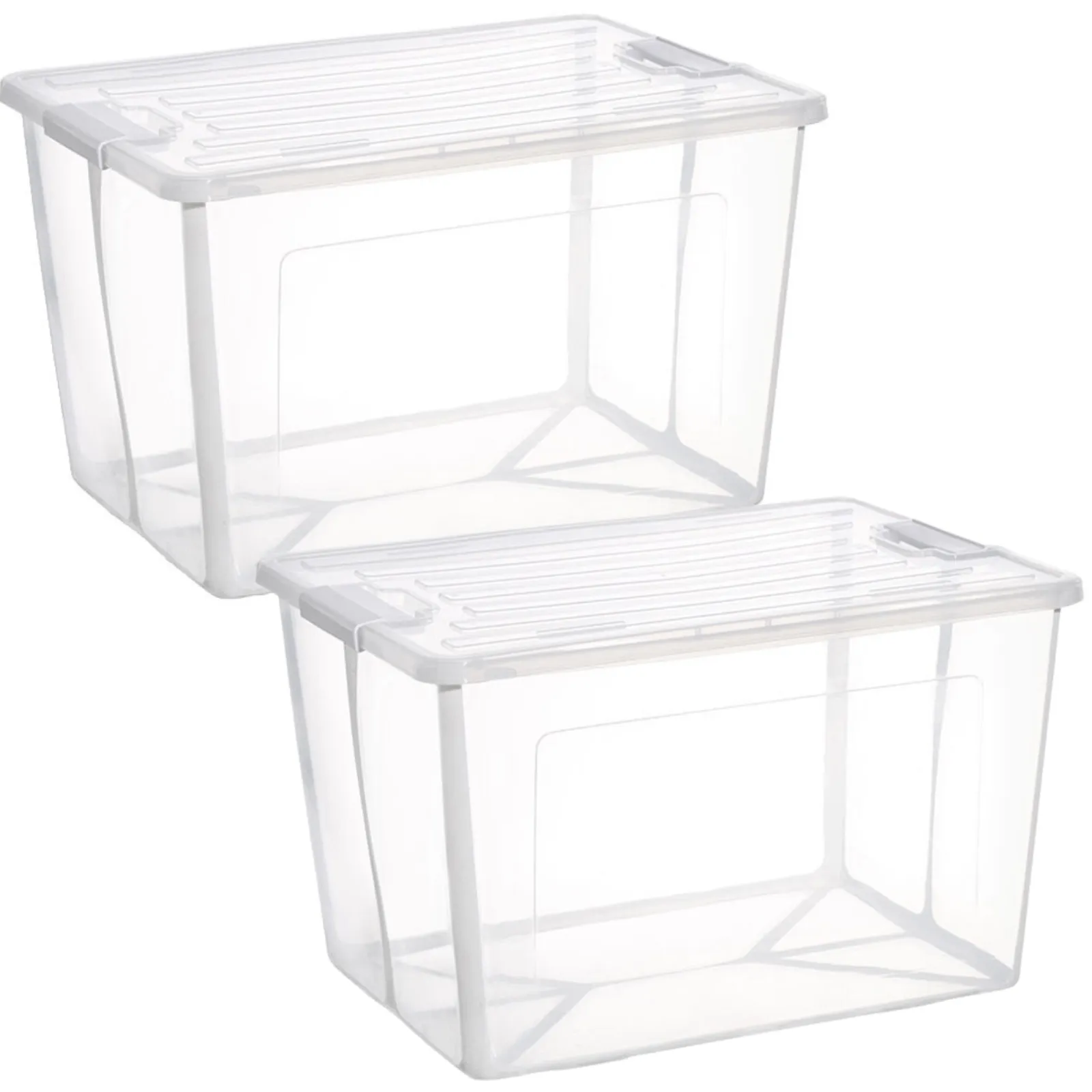 2x 57 Litre Modular Clear Foldable Storage Box with Lid Plastic Tub Collapsible