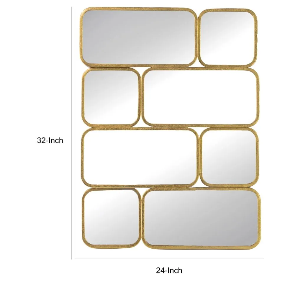 32 Inch Luxury Wall Decor Mirror, 8 Gold Finished Curved Metal Frames By Casagear Home