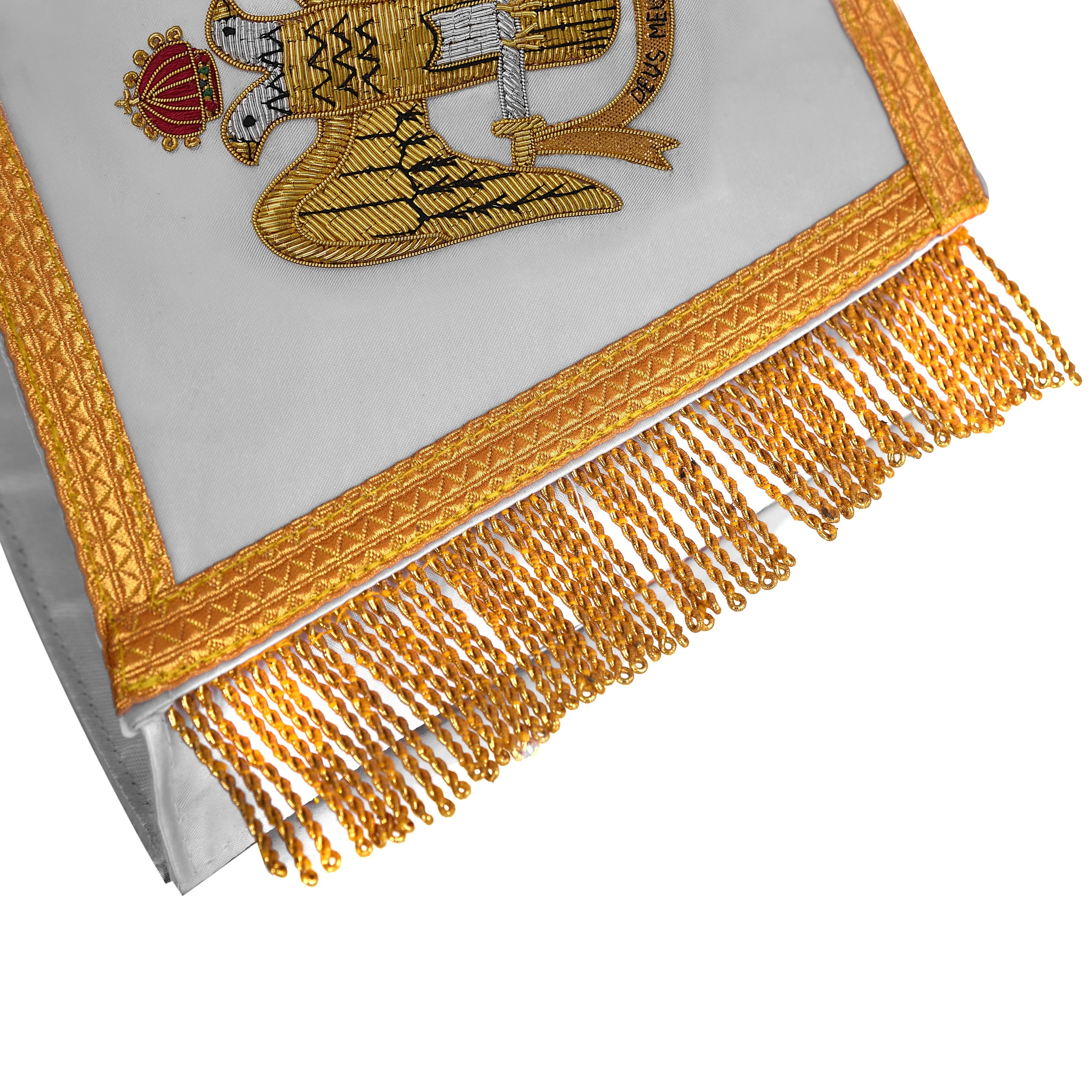 33rd Degree Scottish Rite Cuff - White Silk with Hand Embroidery Gold Bullion