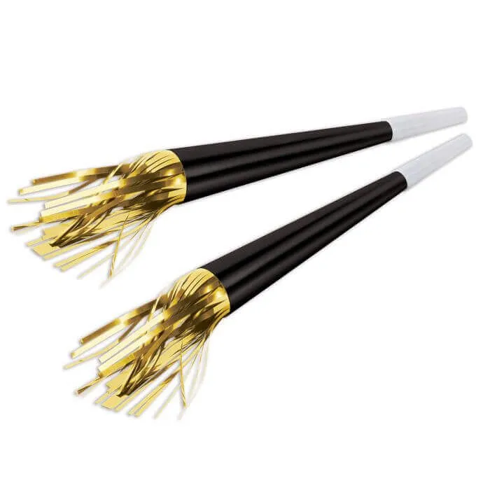9" Black Foil Horns with Gold Tassel