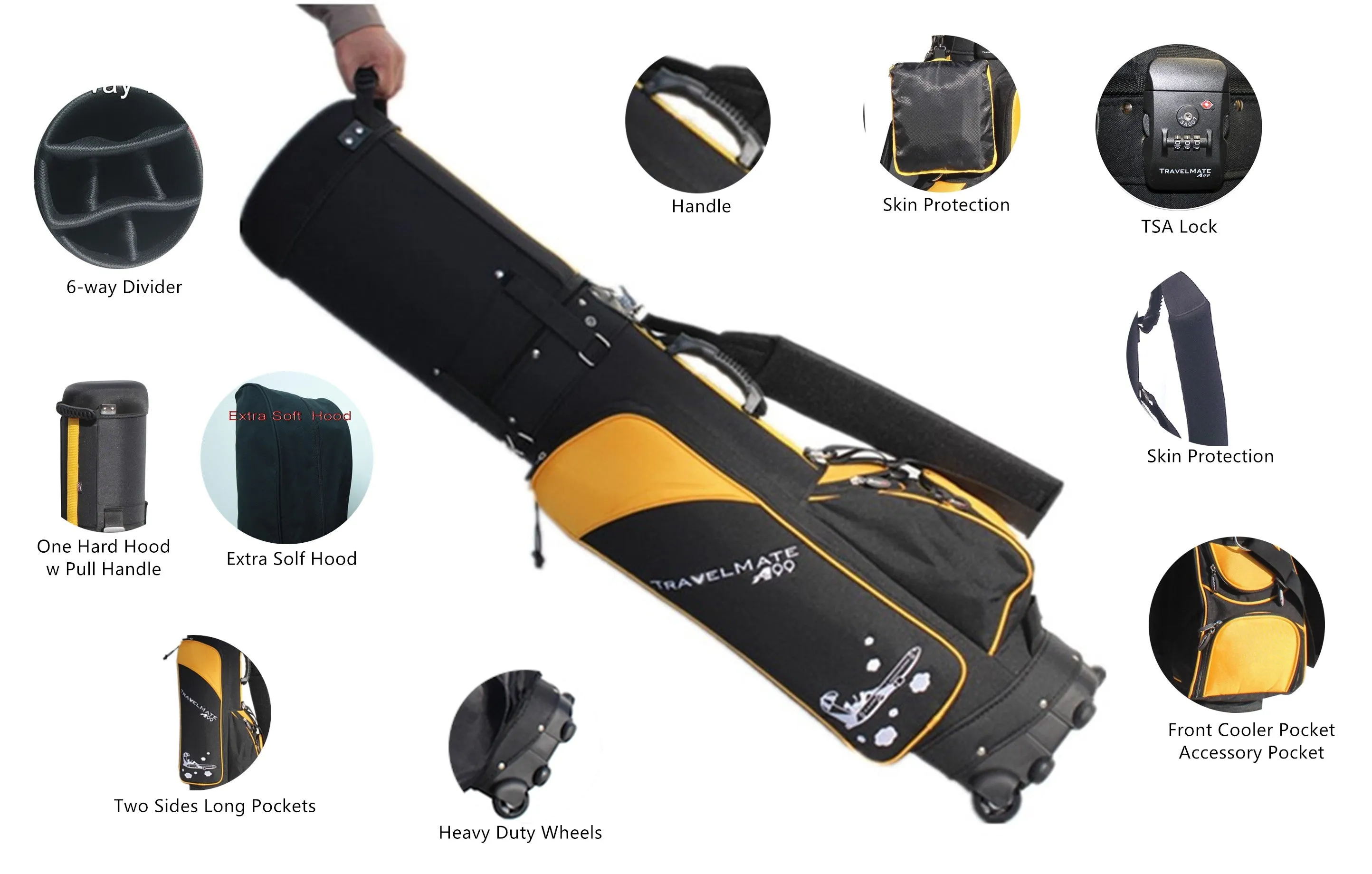 A99Golf Travel Mate III with SKIN CarryOn Wheeled Cover W. TSA Lock Air Porter Golf Travel Bag cart Bag Hybrid Travel Bag