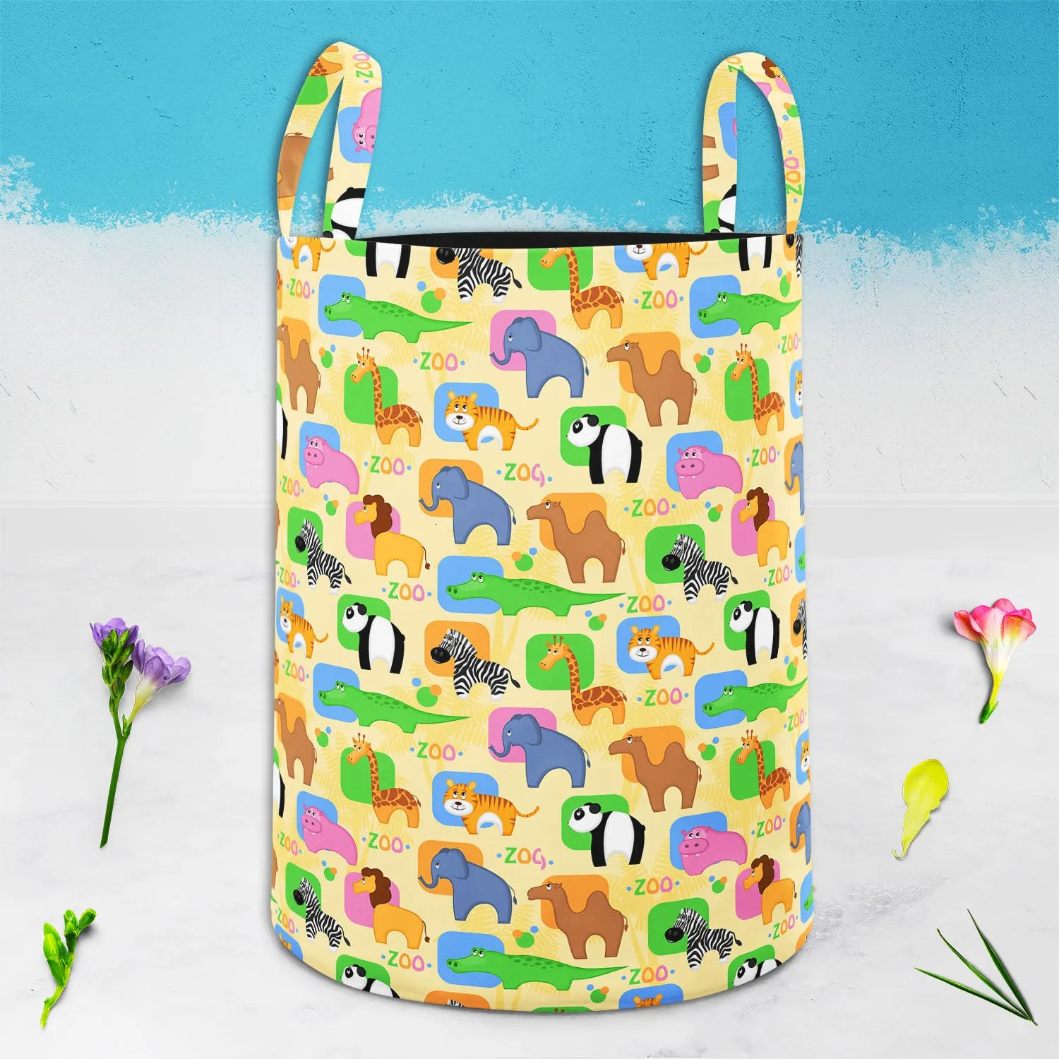 African Animals D1 Foldable Open Storage Bin | Organizer Box, Toy Basket, Shelf Box, Laundry Bag | Canvas Fabric