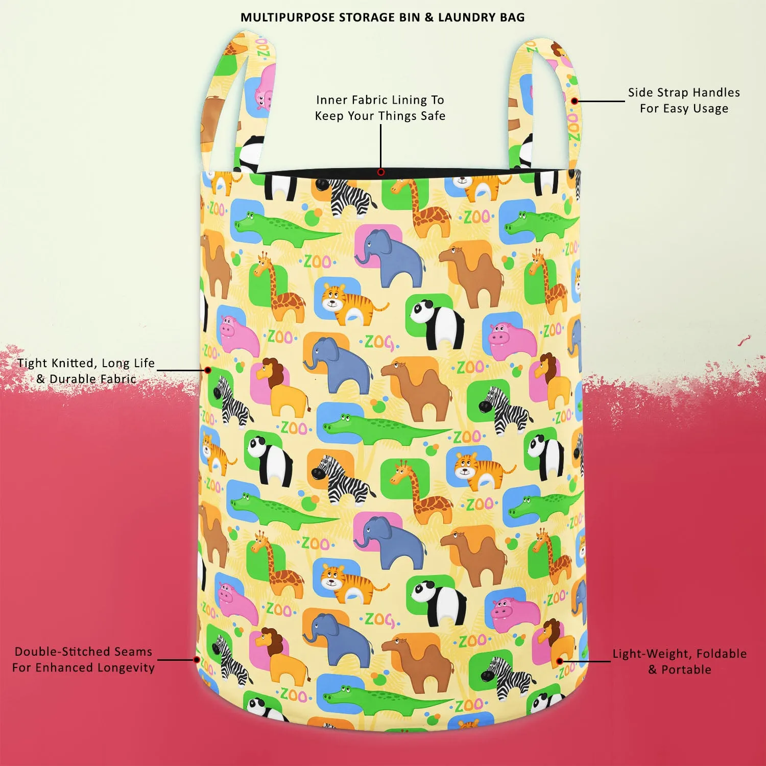 African Animals D1 Foldable Open Storage Bin | Organizer Box, Toy Basket, Shelf Box, Laundry Bag | Canvas Fabric