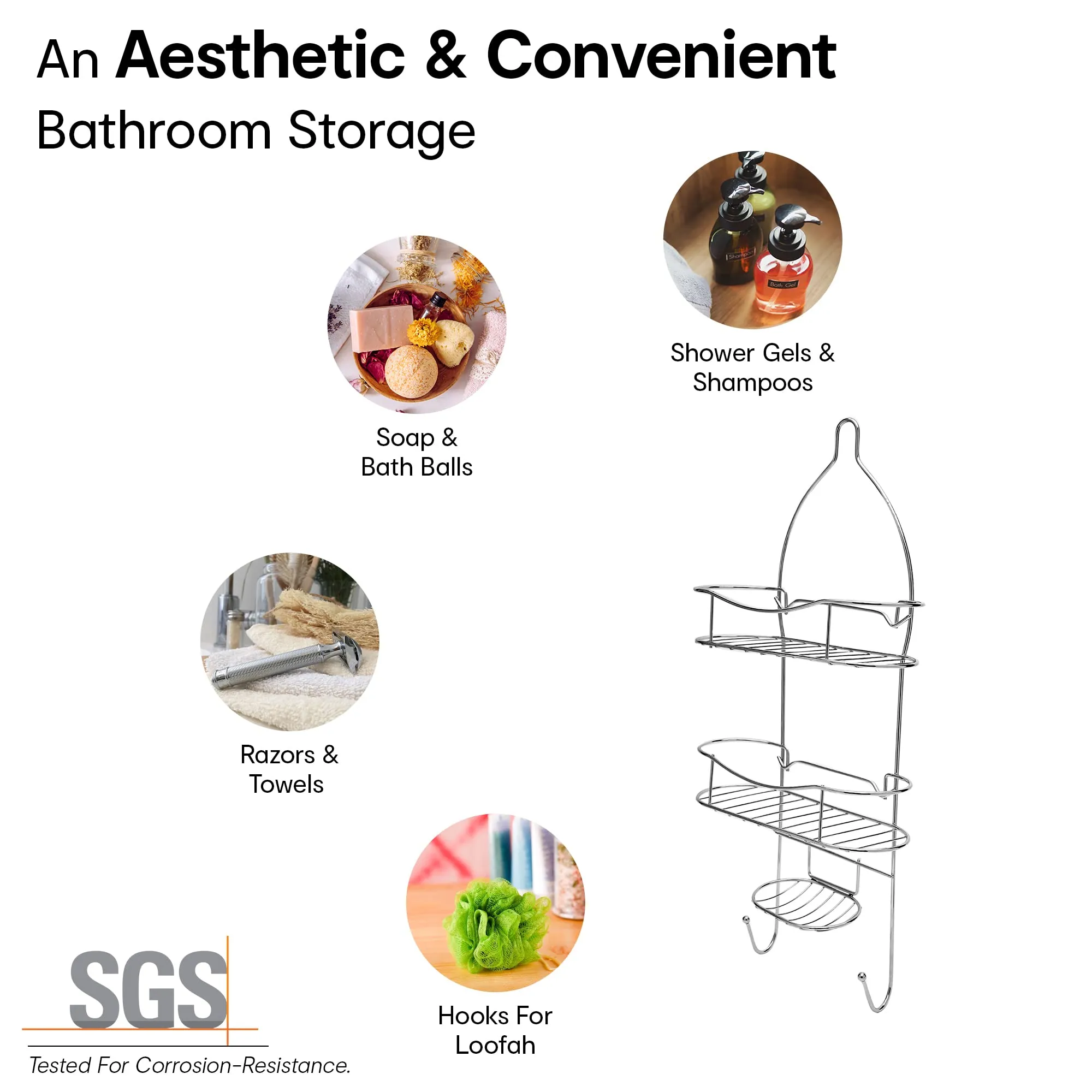 Anko Chrome Plated Bathroom Organizer Hanging Organizer | 3-Layer Bathroom Shelf | Rust-Proof Hanging Shower Caddy | Shampoo & Soap Holder For Bathroom | Bathroom Rack | Silver | 24 Inches (H)
