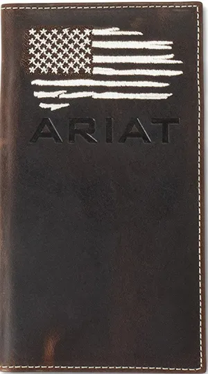 Ariat Men's Rodeo Distressed Leather Wallet with American Flag