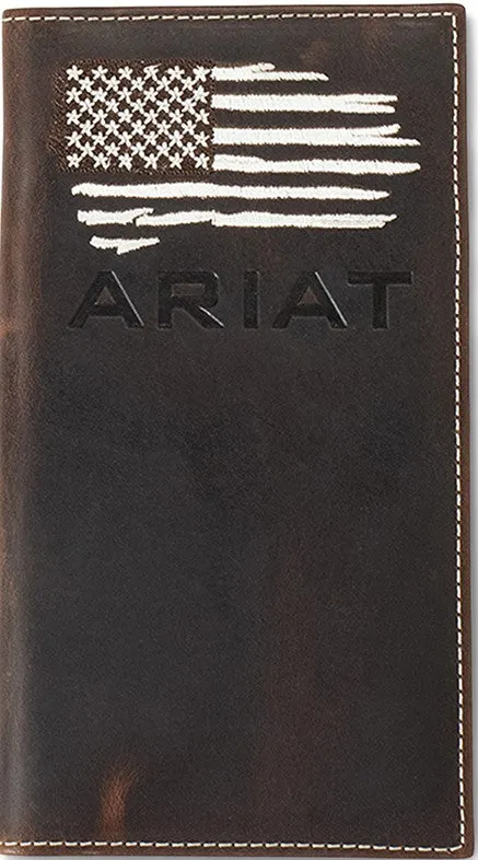 Ariat Men's Rodeo Distressed Leather Wallet with American Flag
