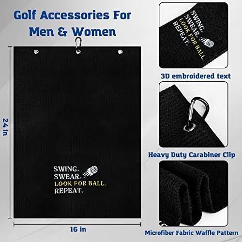 Artpreti Golf Towels, Premium Funny Golf Towel - Embroidered Golf Towels for Golf Bags with Clip, Golf Gifts for Men or Women, Swing Swear Look for Ball Repeat, Black