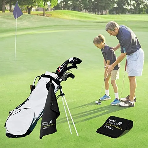 Artpreti Golf Towels, Premium Funny Golf Towel - Embroidered Golf Towels for Golf Bags with Clip, Golf Gifts for Men or Women, Swing Swear Look for Ball Repeat, Black