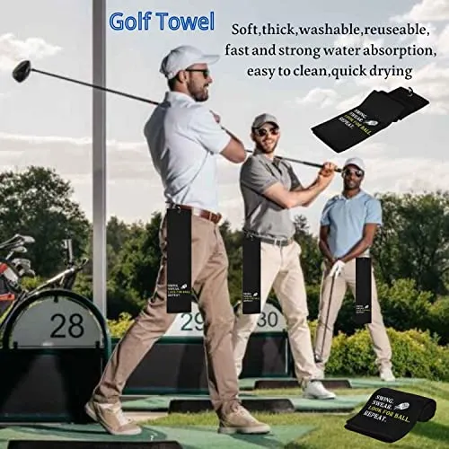 Artpreti Golf Towels, Premium Funny Golf Towel - Embroidered Golf Towels for Golf Bags with Clip, Golf Gifts for Men or Women, Swing Swear Look for Ball Repeat, Black