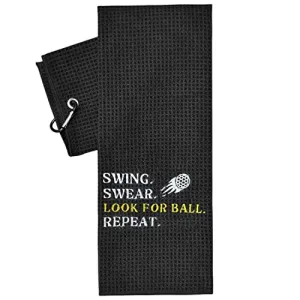 Artpreti Golf Towels, Premium Funny Golf Towel - Embroidered Golf Towels for Golf Bags with Clip, Golf Gifts for Men or Women, Swing Swear Look for Ball Repeat, Black