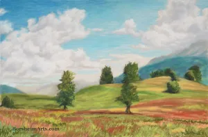 Austrian Valley Landscape Painting of Hills in Austria
