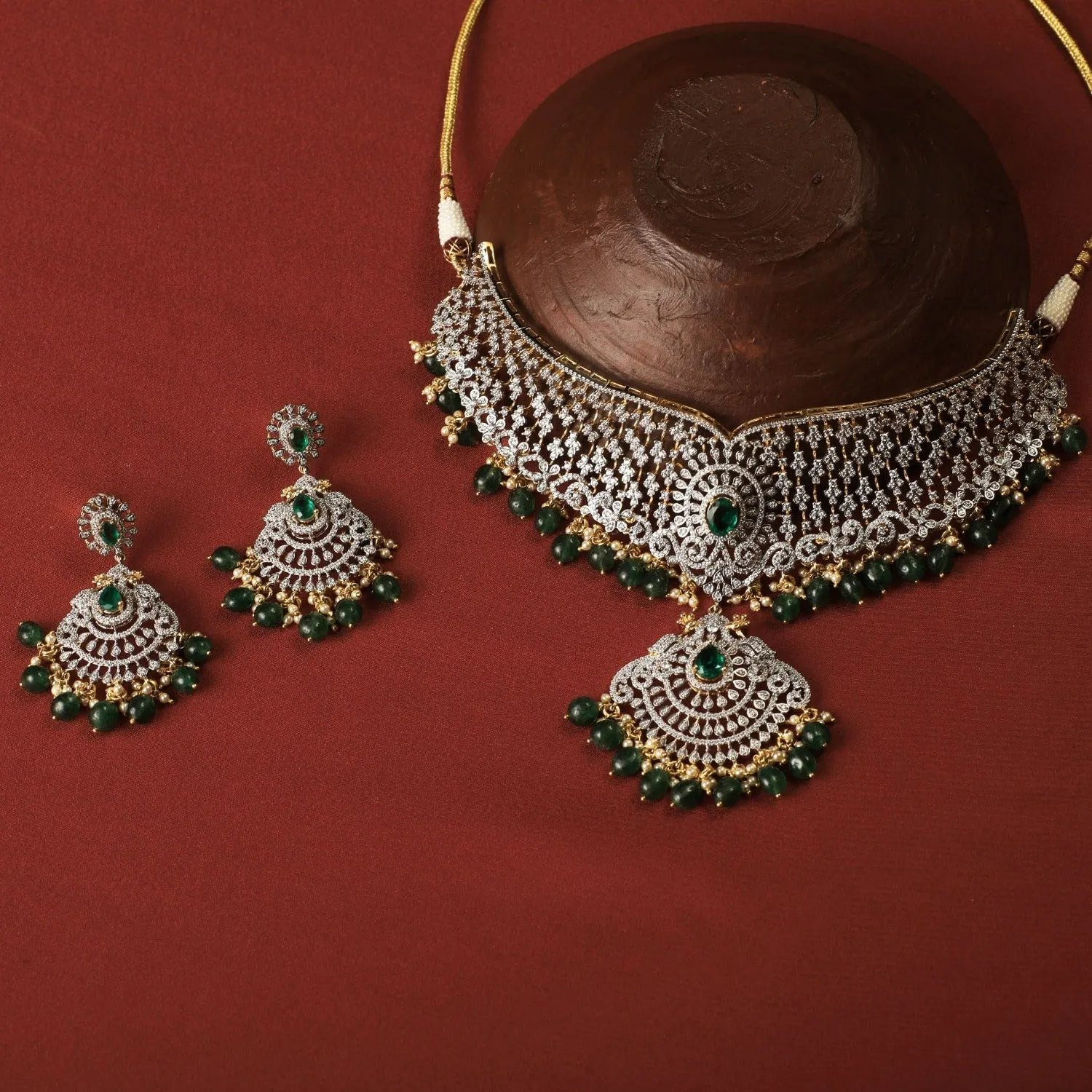 Bahaar Grand CZ Silver Choker Set