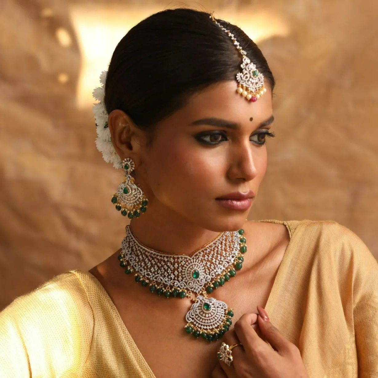 Bahaar Grand CZ Silver Choker Set