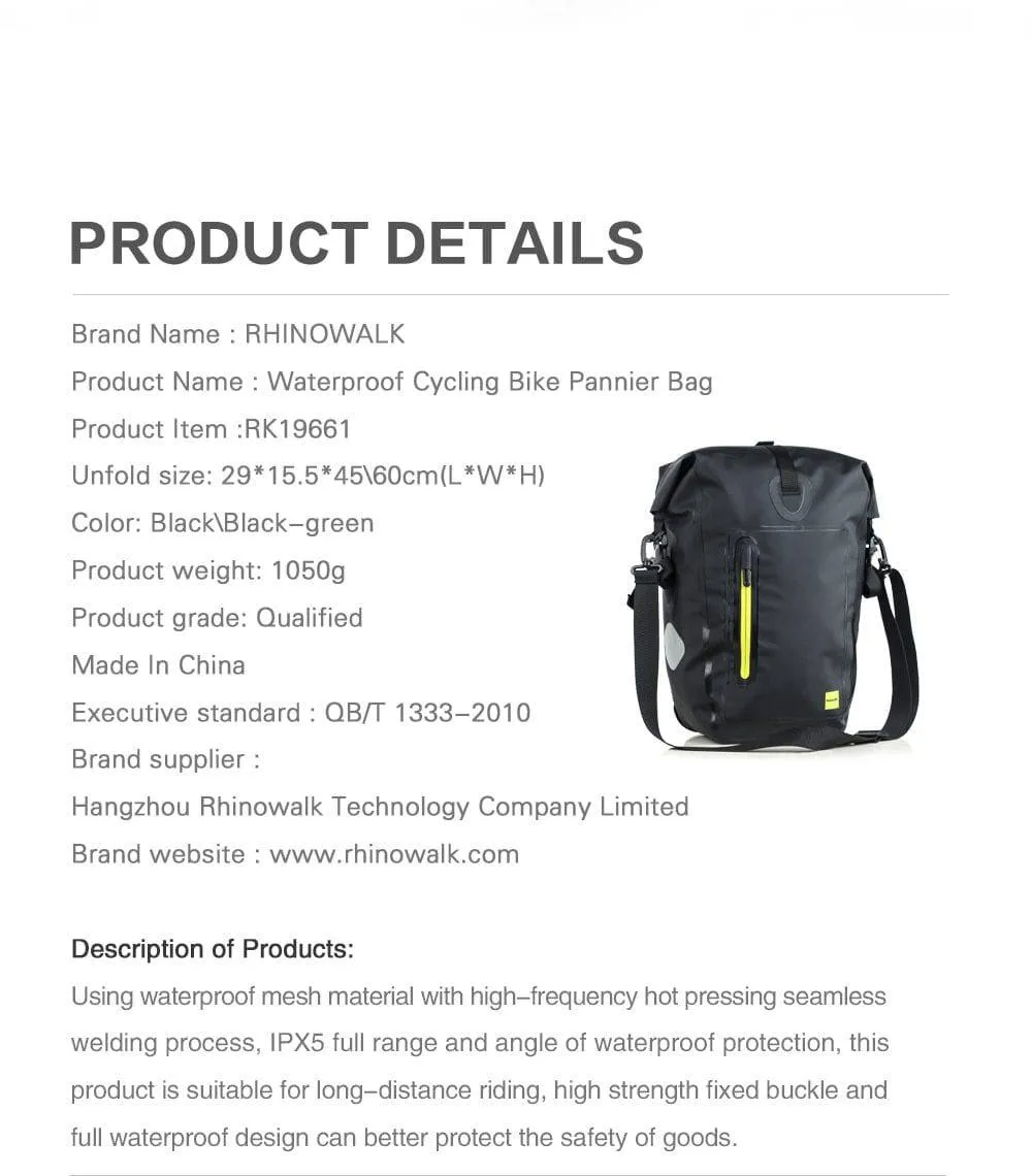 Bicycle Bike Packing Panniers Rhinowalk 25L Waterproof