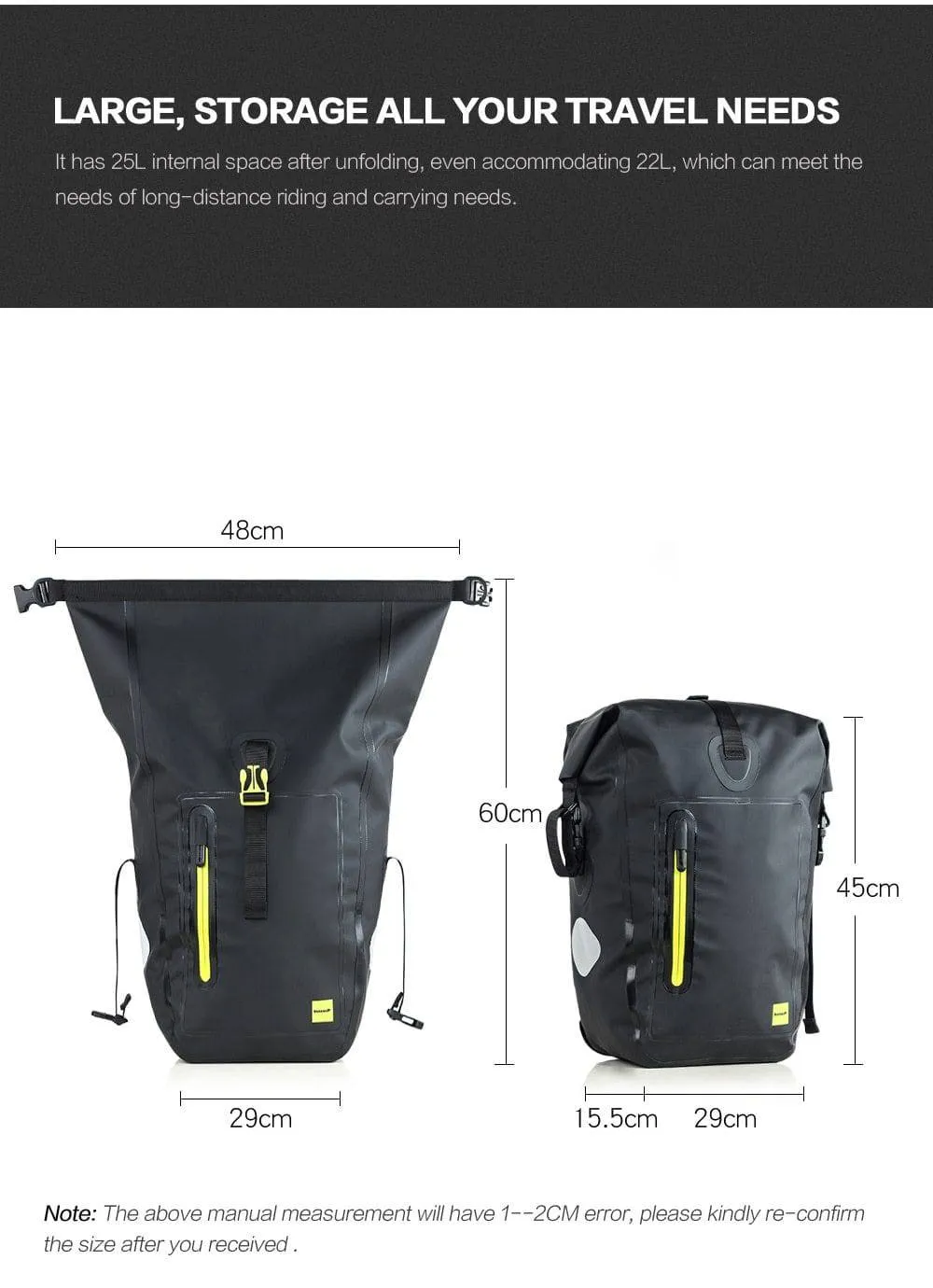 Bicycle Bike Packing Panniers Rhinowalk 25L Waterproof