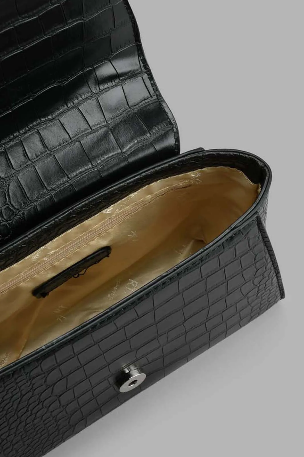 Black Croc Textured Day Bag