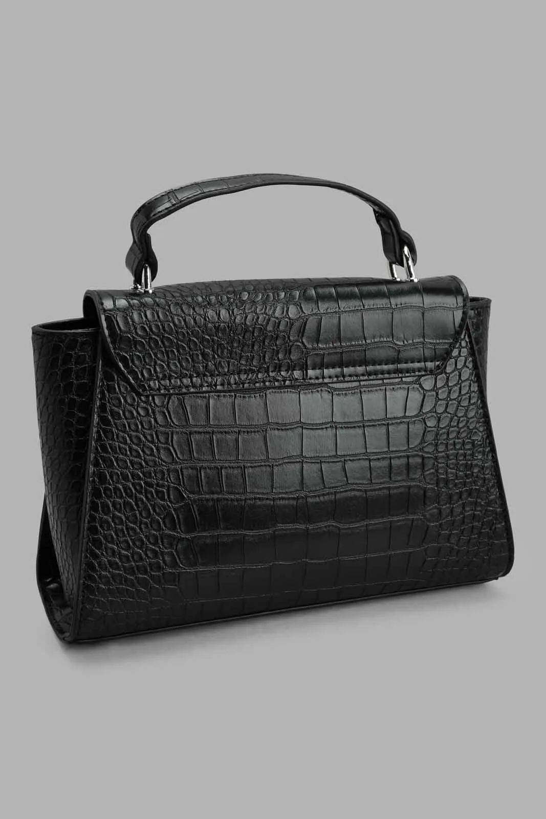 Black Croc Textured Day Bag