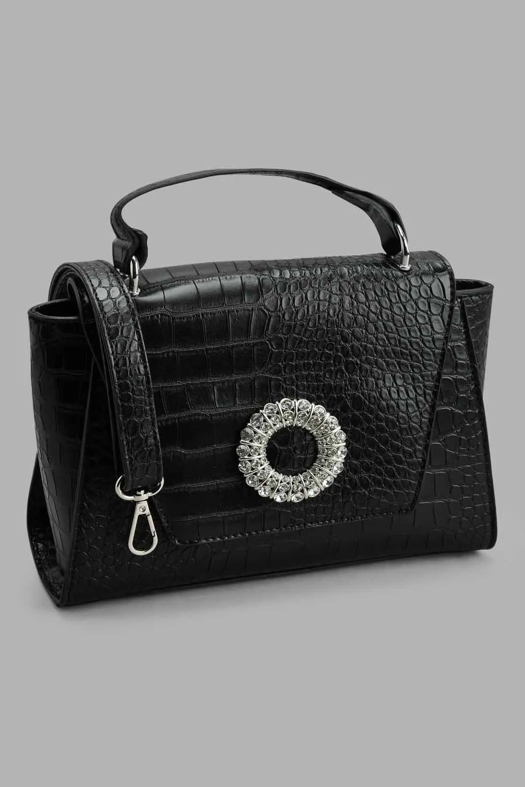 Black Croc Textured Day Bag