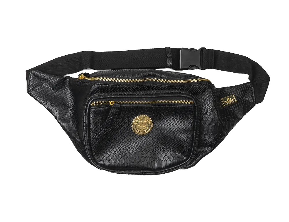 CAPITAL GAINS SNAKE LEATHER FANNY PACK BLACK - CG012