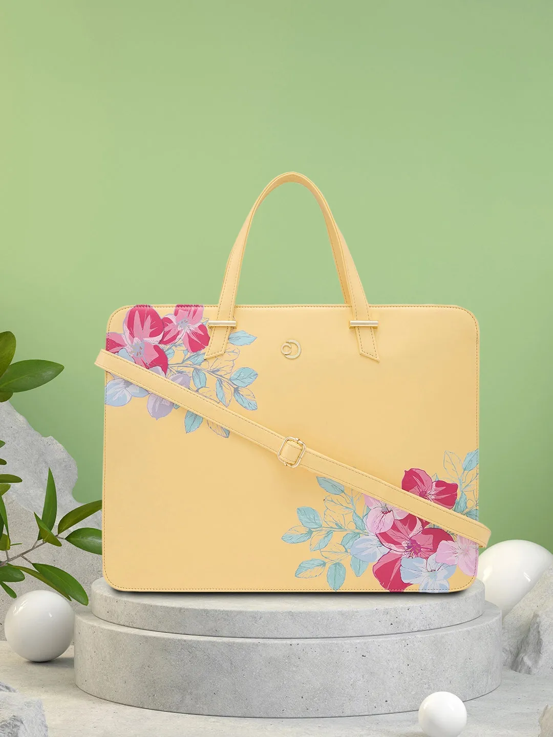 Caprese Shanaya Laptop Bag Large Printed Yellow