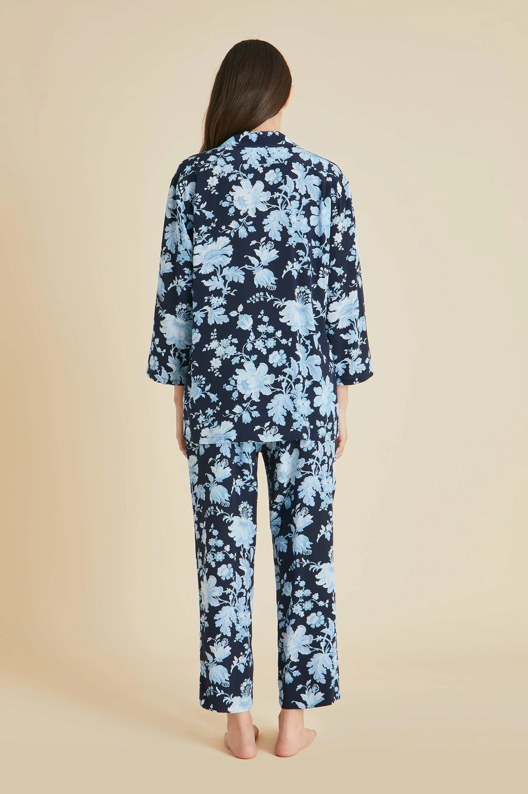 Casablanca Alcides Blue Floral Pyjamas in Silk Crêpe de Chine