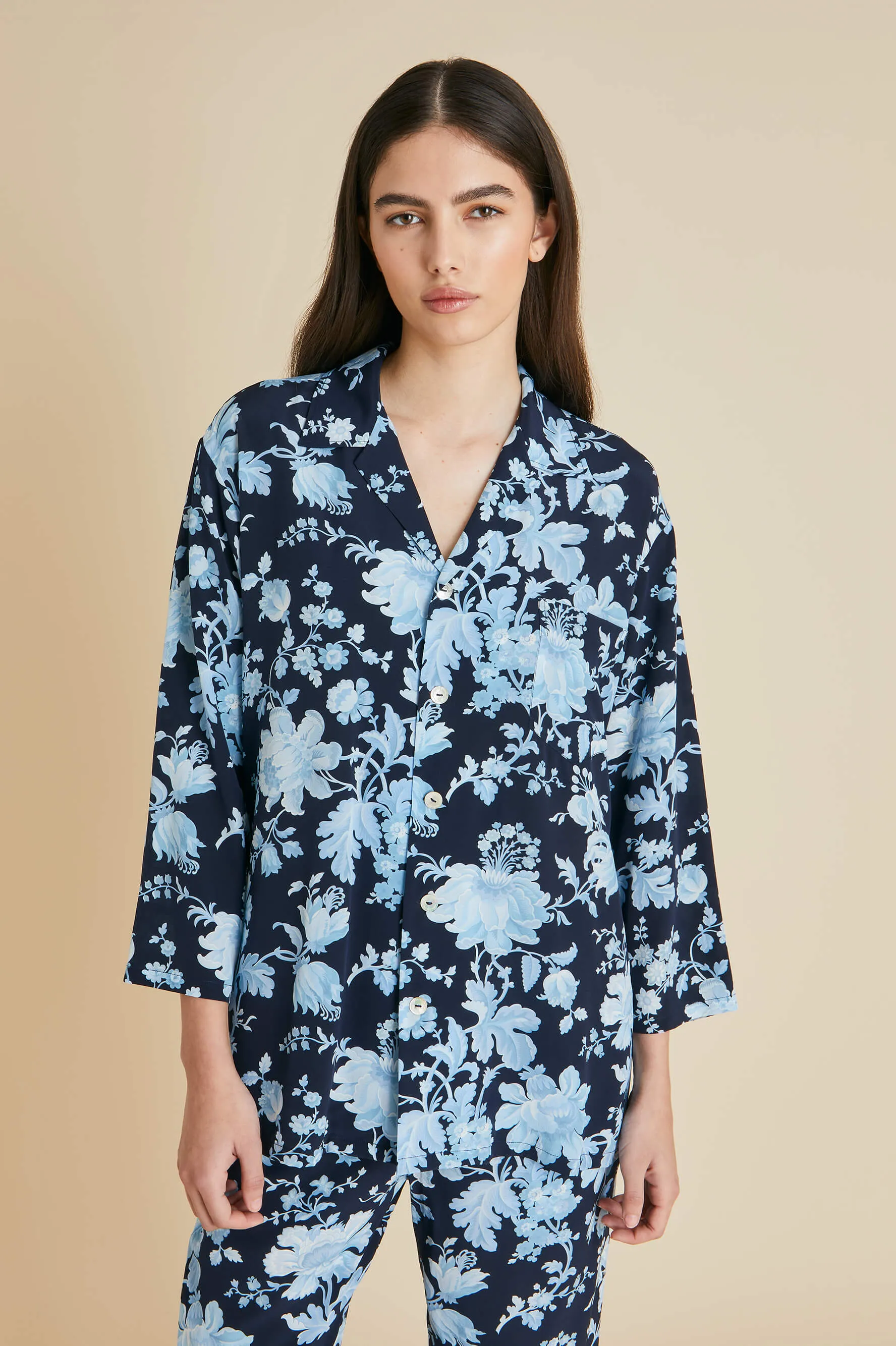 Casablanca Alcides Blue Floral Pyjamas in Silk Crêpe de Chine