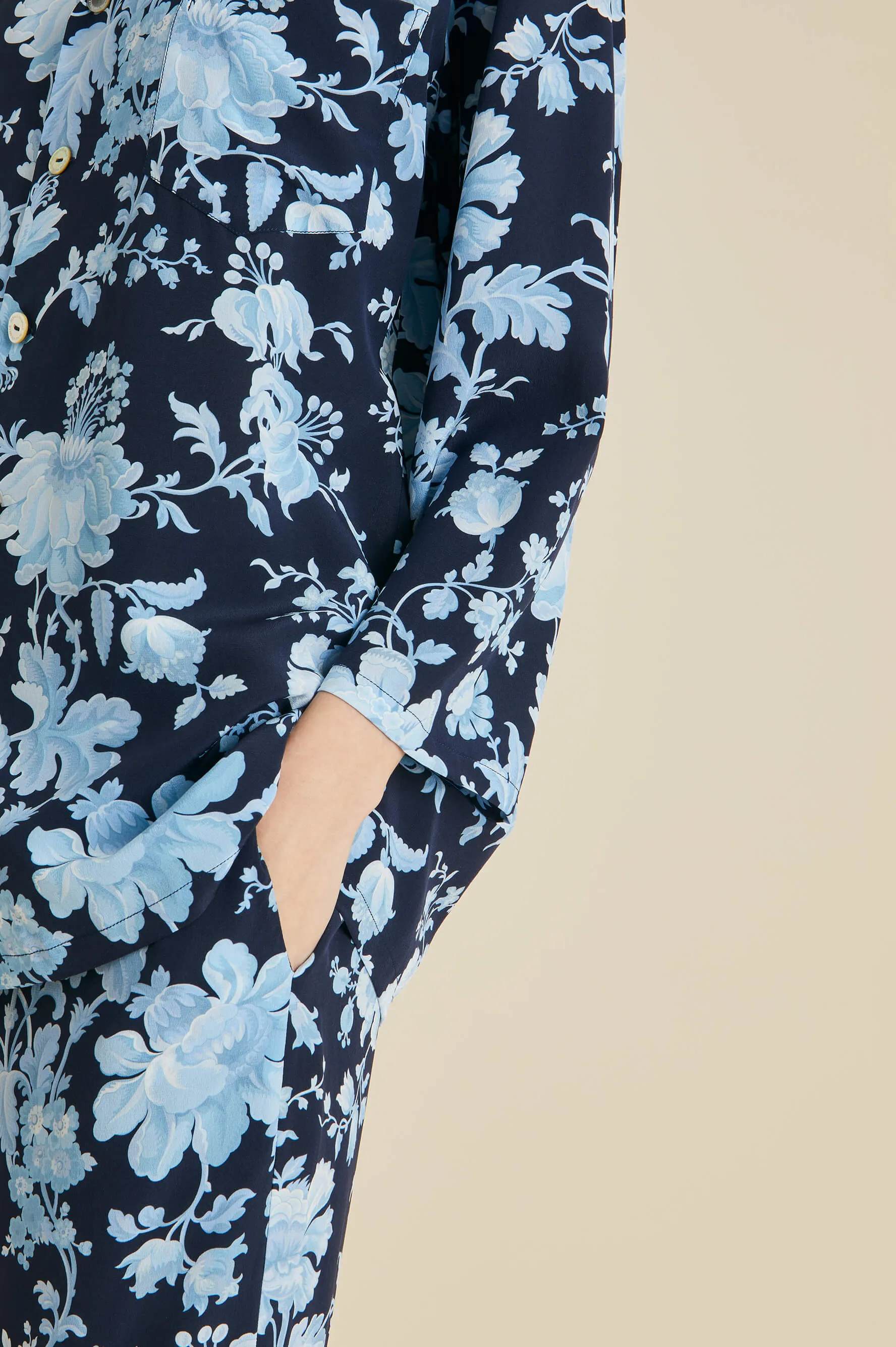 Casablanca Alcides Blue Floral Pyjamas in Silk Crêpe de Chine