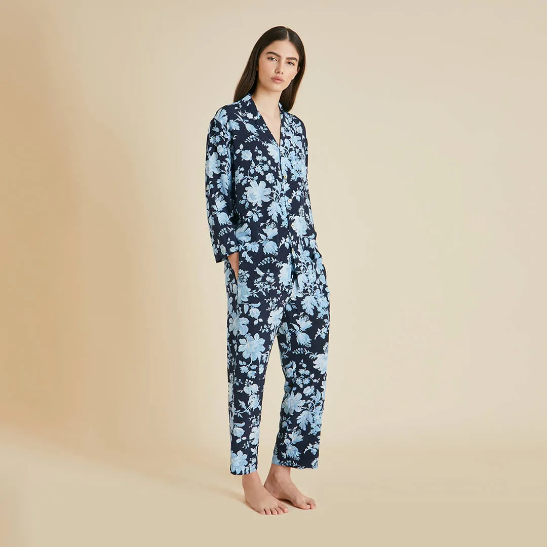 Casablanca Alcides Blue Floral Pyjamas in Silk Crêpe de Chine