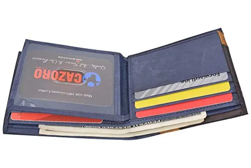 Cazoro Front Pocket Wallet for Men RFID Blocking Leather Bifold ID Window Navy Blue Wallet
