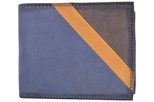 Cazoro Front Pocket Wallet for Men RFID Blocking Leather Bifold ID Window Navy Blue Wallet