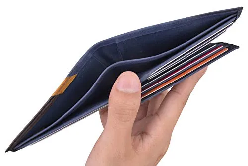 Cazoro Front Pocket Wallet for Men RFID Blocking Leather Bifold ID Window Navy Blue Wallet