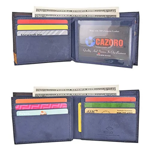 Cazoro Front Pocket Wallet for Men RFID Blocking Leather Bifold ID Window Navy Blue Wallet