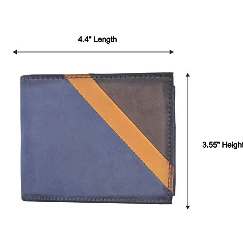 Cazoro Front Pocket Wallet for Men RFID Blocking Leather Bifold ID Window Navy Blue Wallet