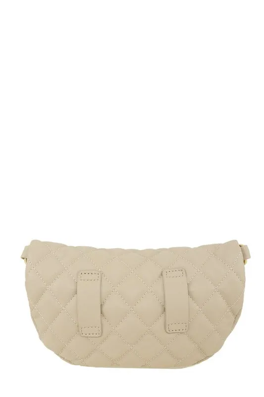 Chain Attached Quilted Fanny Bag, Brown or Taupe