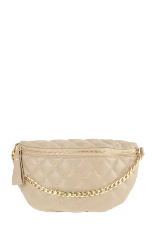 Chain Attached Quilted Fanny Bag, Brown or Taupe