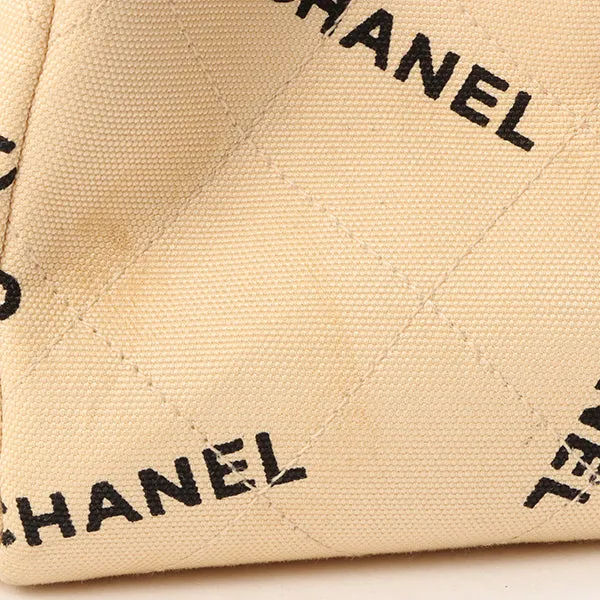 Chanel Around 1995 Made Canvas Logo Print Classic Flap Chain Bag Maxi Beige