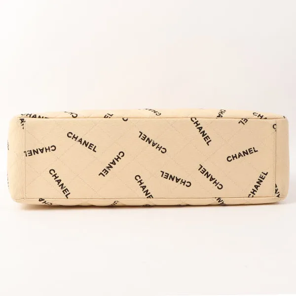 Chanel Around 1995 Made Canvas Logo Print Classic Flap Chain Bag Maxi Beige
