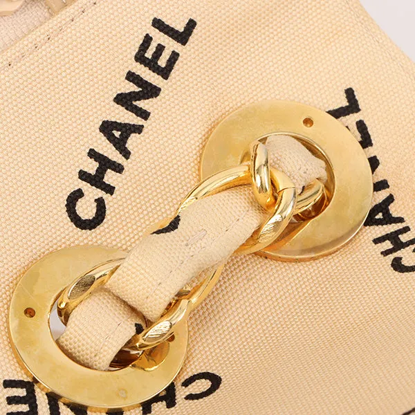 Chanel Around 1995 Made Canvas Logo Print Classic Flap Chain Bag Maxi Beige