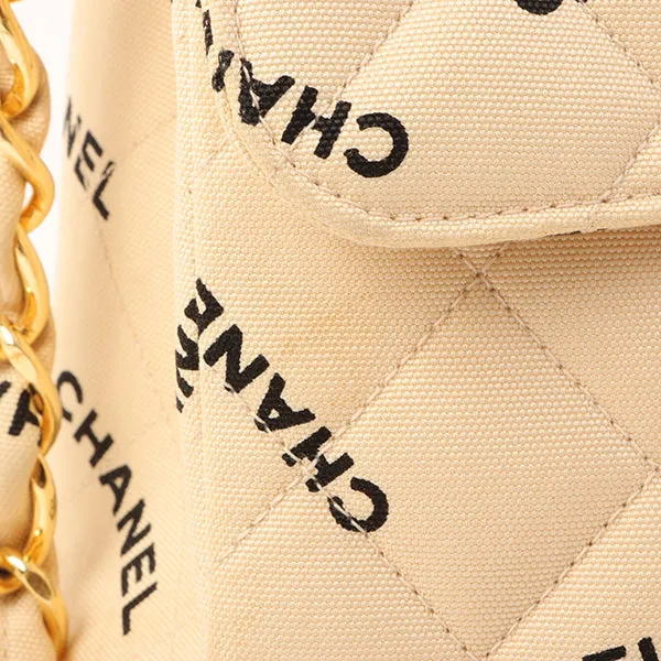 Chanel Around 1995 Made Canvas Logo Print Classic Flap Chain Bag Maxi Beige