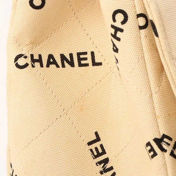 Chanel Around 1995 Made Canvas Logo Print Classic Flap Chain Bag Maxi Beige