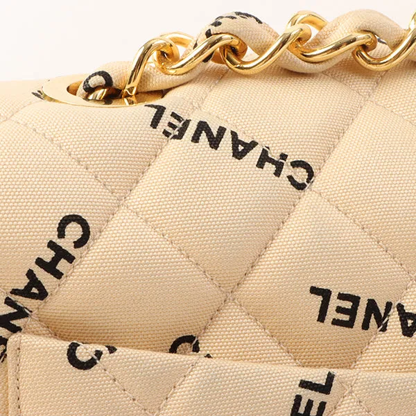 Chanel Around 1995 Made Canvas Logo Print Classic Flap Chain Bag Maxi Beige