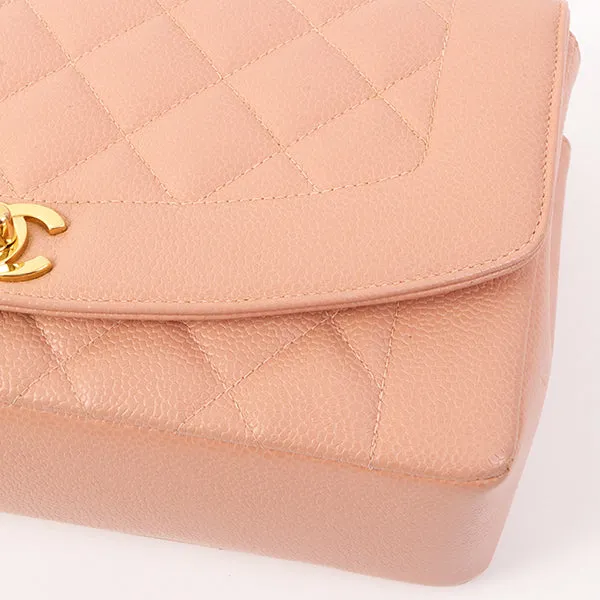 Chanel Around 1995 Made Caviar Skin Diana Flap Chain Bag 25Cm Baby Pink