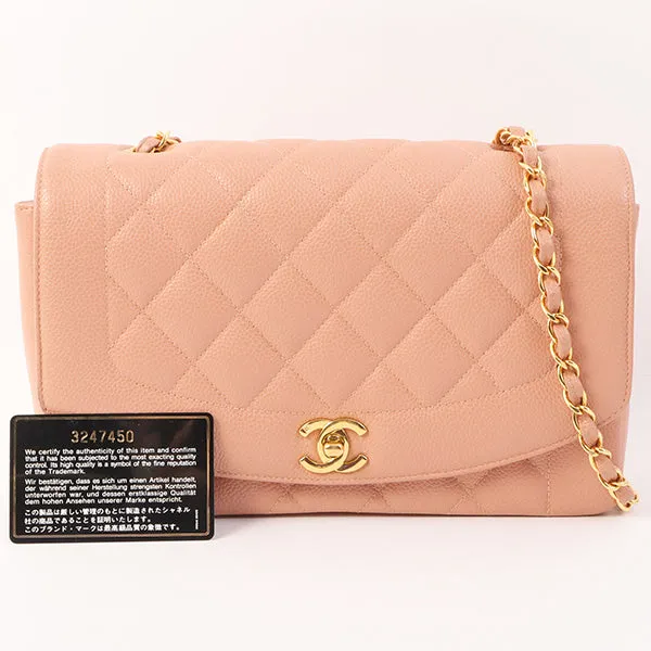 Chanel Around 1995 Made Caviar Skin Diana Flap Chain Bag 25Cm Baby Pink