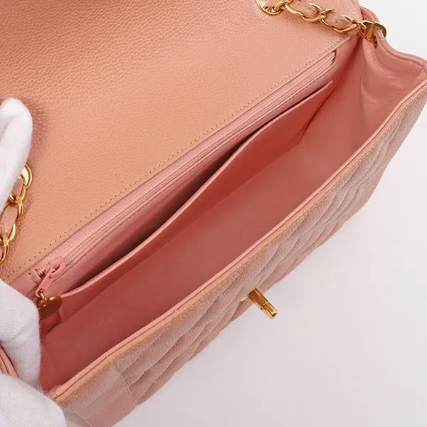 Chanel Around 1995 Made Caviar Skin Diana Flap Chain Bag 25Cm Baby Pink